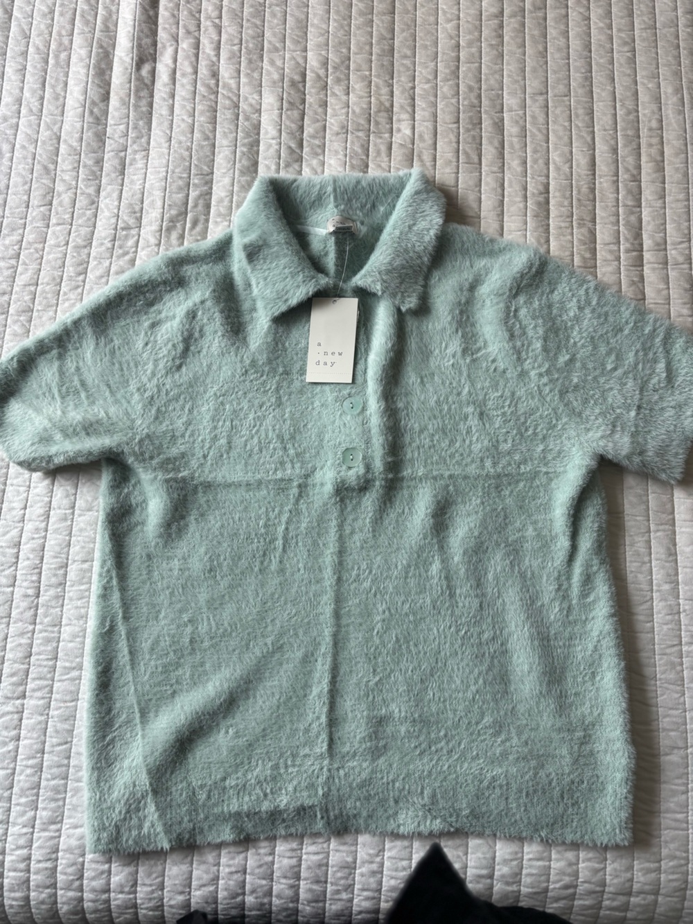 a new day Mint Green Fuzzy Polo Cardigan Sweater